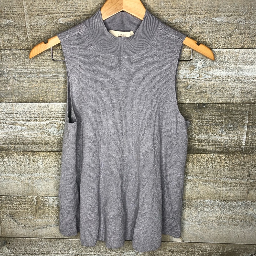 Ann Taylor Loft grey mock neck sleeveless career office top